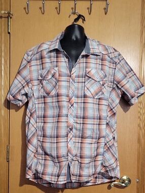 BKE Men's Short-Sleeve Plaid Button-Down Shirt - Blue & Orange